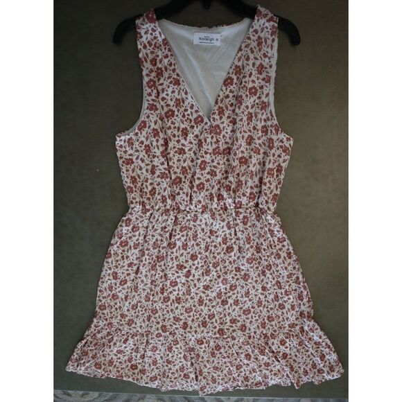 Kaileigh Women's Sz M White Floral Print Surplice Neckline Sleeveless Dress - Picture 4 of 13